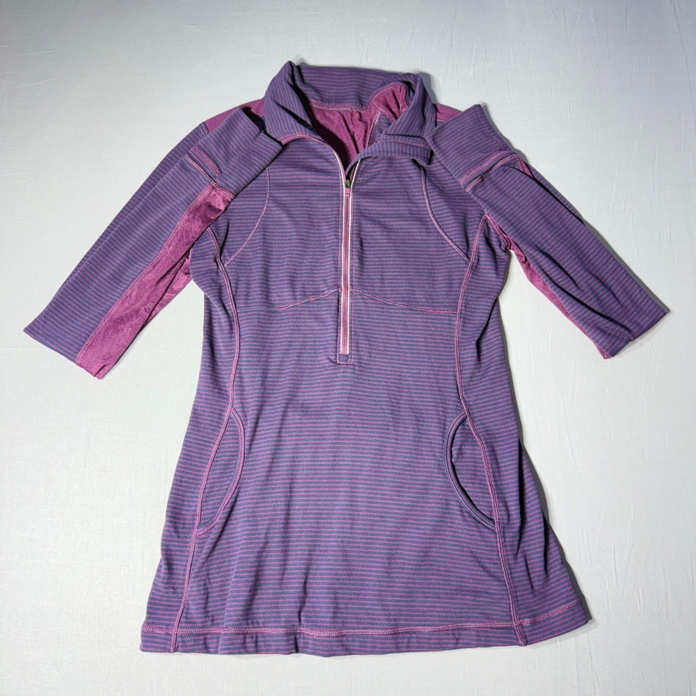 Lululemon Purple Striped Half Zip Pullover Paisley Mesh Back Thumbholes Womens